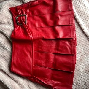 I.AM.GIA Red Leather Pleated Skirt